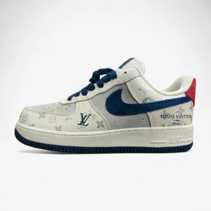 LOUIS VUITTON NIKE AIR FORCE 1 LOW WHITE BLUE RUBBER SOLE ARTIFICIAL LEATHER